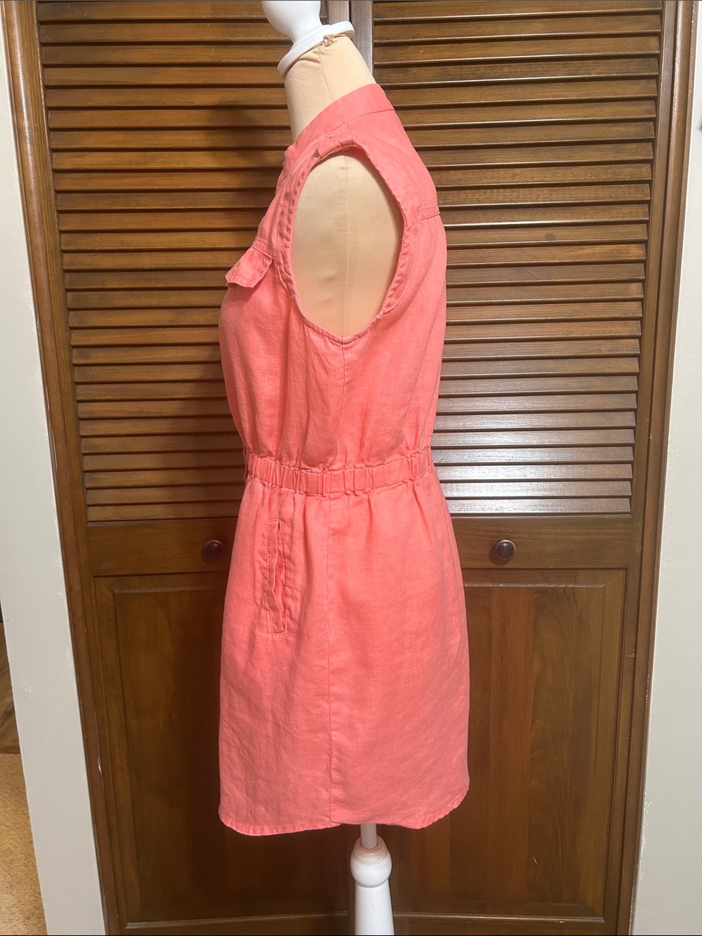 Guess Coral Snap Button Front Sleeveless Utility Linen-Cotton Dress Size M - Picture 2 of 7